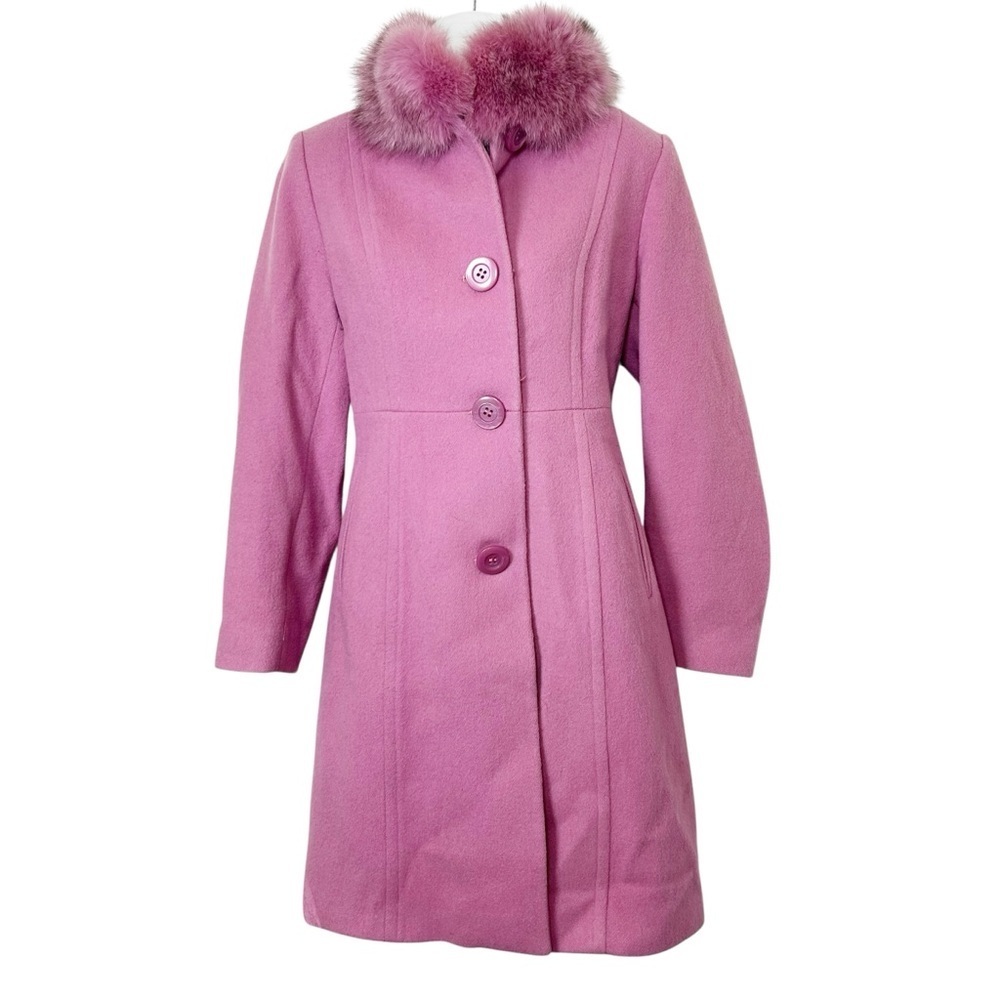 Marshall Fields vintage pink wool overcoat size 6 fox fur collar fairy Barbie - Picture 2 of 12